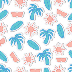 Fototapeta na wymiar Colorful summer seamless pattern with tropical fruits and summer object, summer icon, Fashion print design, vector illustration