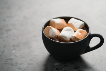 Fototapeta na wymiar cup of hot chocolate with marshmallow on terrazzo background