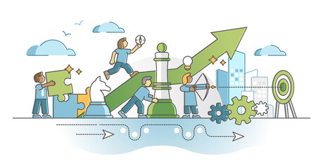 Strategic planning work with smart business tactics moves outline concept