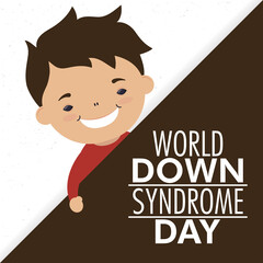 world down syndrome day lettering with little boy