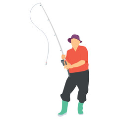 
Fisherman holding a sea bass with fishing rod 
