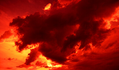 Dramatic clouds on the sky in red colors