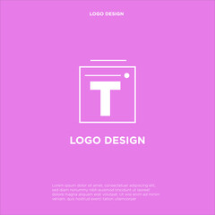 T Logo design with square frame line art. vector illustration