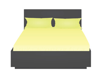 Yellow  home or hotel double bed. vector illustration