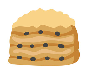 Puff pastry with raisins. Isolated on white background. Vector illustration.