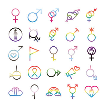 bundle of twenty five gender symbols of sexual orientation degradient style icons