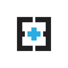 E letter with plus square logo  design vector blue black