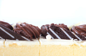 chocolate chiffon cake on white background.