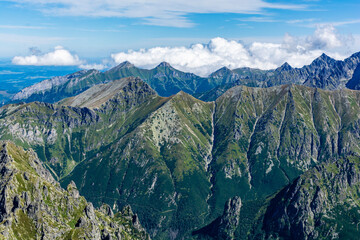 Naklejka na ściany i meble Summer mountain landscape. Beautiful panorama of the High and Belianske Tatras, Slovakia.