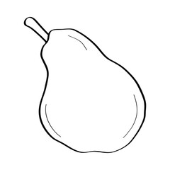Pear. Hand drawn doodle icon. Vector black and white illustration isolated on white background. Decoration for greeting cards, posters, patches, prints for clothes, emblems.