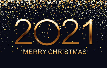 2021 Happy New Year, Merry Christmas elegant text design for greeting card. Vector illustration.