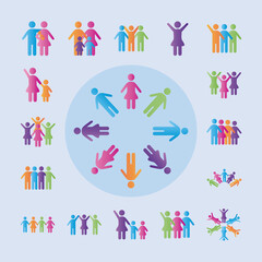 bundle of community and family figures in white background degradient style icons