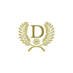 D letter with leaf and flower golden luxury logo design vector