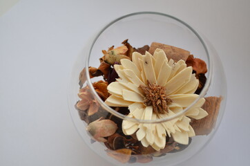 decorative flowers in a glass vase