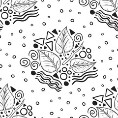Fun and Quirky Leaf and Doodle Seamless Surface Pattern Design
