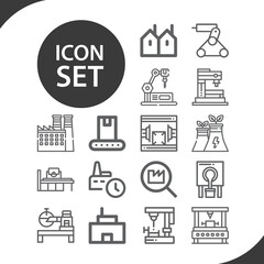 Simple set of assembly plant related lineal icons.