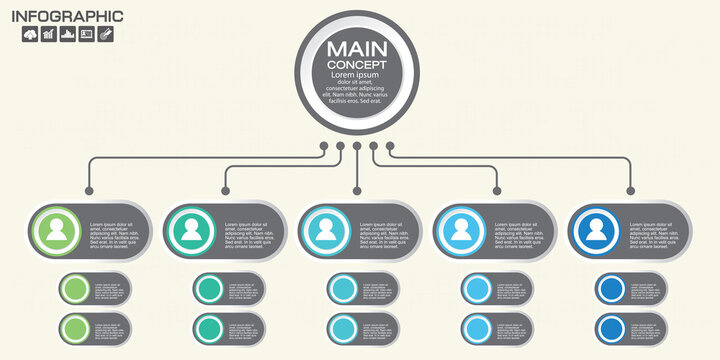Corporate organization chart with business people icons. Vector illustration.