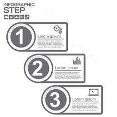 Three steps timeline. Vector illustration of three options. Place for customer text inside object.