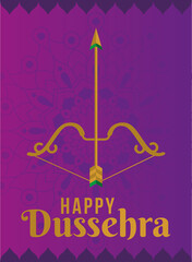 Happy dussehra and bow with arrow on purple mandala background vector design