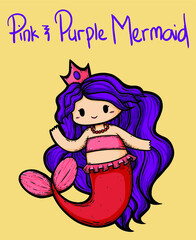 Pink and Purple Mermaid Vector Illustration
