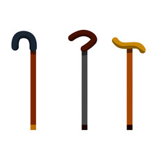Walking Cane of senior. Cartoon flat illustration. Wooden and metal stick