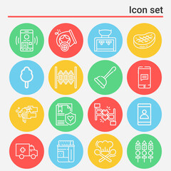 16 pack of safety  lineal web icons set