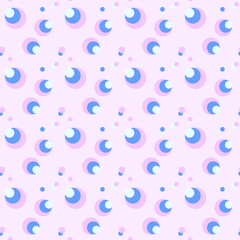 Violet, blue, aquamarine circles on a pink background. Chaotic spherical shapes. Seamless pattern. Multicolored abstract design for wallpaper, wrapping paper, textile, websites
