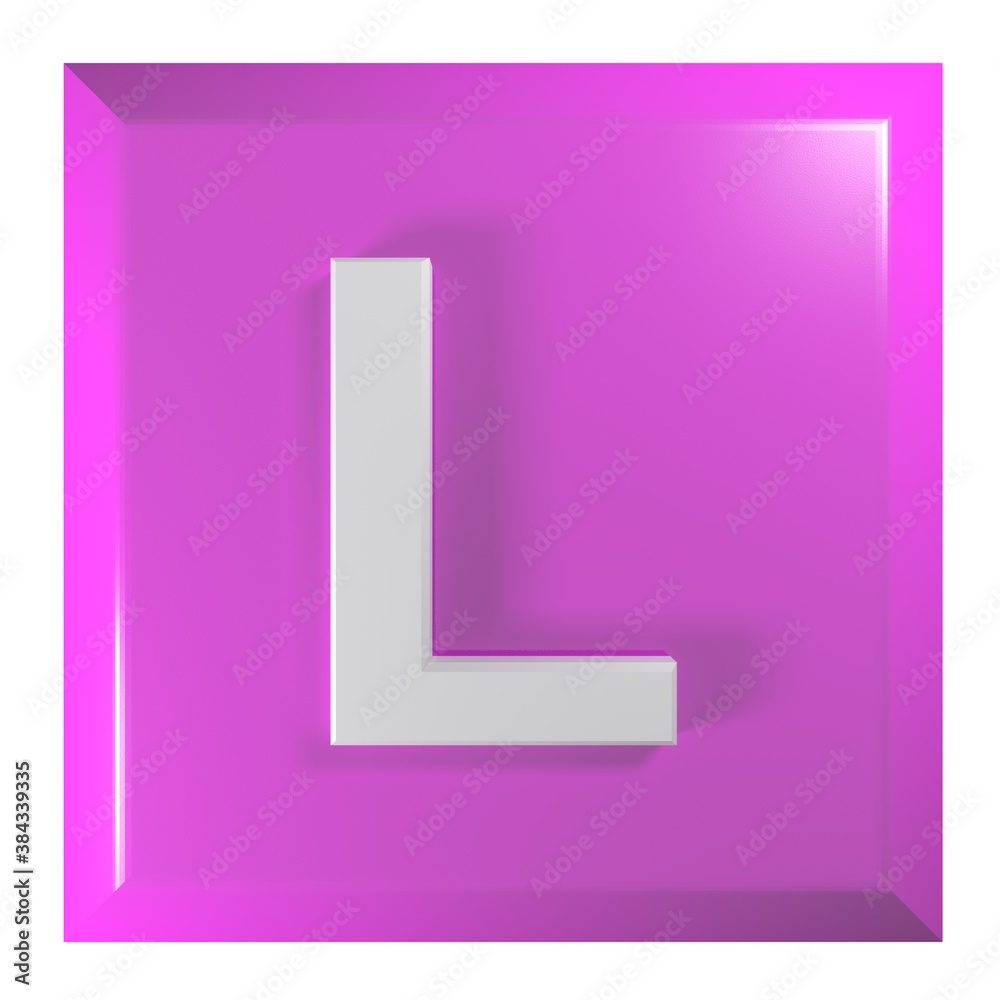 Fototapete pink square push button with the alphabetic letter l - 3d rendering illustration