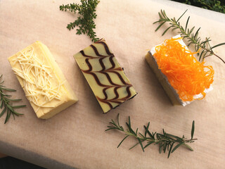 Various slices of cakes.