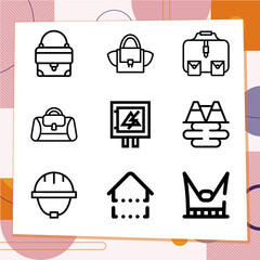 Simple set of 9 icons related to dam