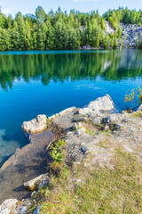 Marble Lake in Ruskeala Mountain Park. Karelia, Russia. An old abandoned quarry, which delivered stone for almost three centuries,  a monument to the industrial history 