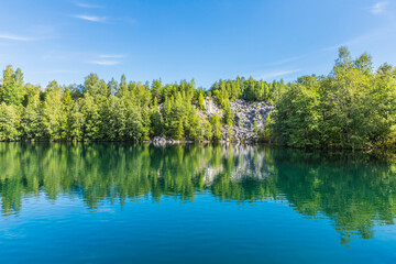 Marble Lake in Ruskeala Mountain Park. Karelia, Russia. An old abandoned quarry, which delivered...