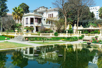 Fototapeta na wymiar Garden of Dreams, Gallery building and pond, Kaiser Mahal Palace, Thamel district, Kathmandu, Nepal