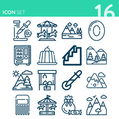 Simple set of 16 icons related to dew
