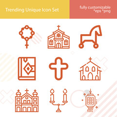 Simple set of religion related lineal icons.