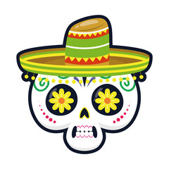 traditional mexican skull head flat style icon