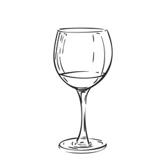 Wine glass vector drawing isolated. Hand drawn illustration black line on white