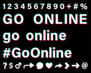 Go online white sign on black background.