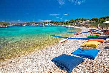 Amazing turquoise beach and summer leisure destination, Pakleni Otoci archipelago - obrazy, fototapety, plakaty