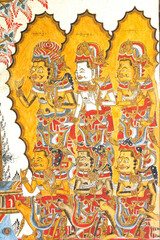 Traditional Kamasan paintings, Kertha Gosa pavilion (former Hall of Justice) in Puri Semarapura Palace, Klungkung, Bali, Indonesia