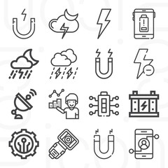 16 pack of lightning  lineal web icons set