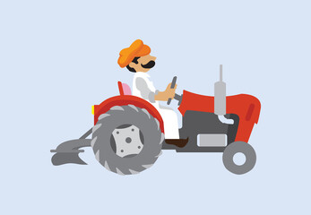 red tractor on the road cartoon vector design illustration