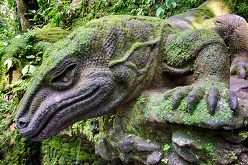 Stone carving of a Komodo Dragon, Sacred Monkey Forest, Ubud city, Bali, Indonesia