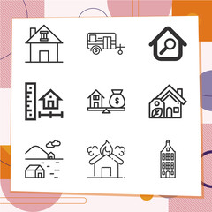 Simple set of 9 icons related to put up