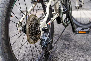 Close-up of gears of bicycle mountain bike