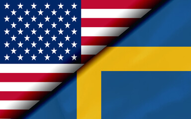 Fototapeta premium Flags of the USA and Sweden Divided Diagonally