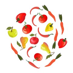 Cute set for decoration of vegetables and fruits.
Vector isolated illustration on white background.
