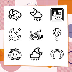 Simple set of 9 icons related to rainfall