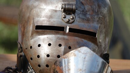 Iron helmet of the medieval knight