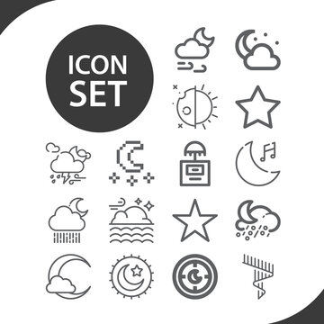 Simple set of solar day related lineal icons.